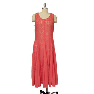 Monoreno Pink Lace Midi Dress Size L NWT Coral Embroidered Boho Festival Sheer